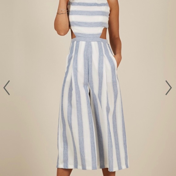 OUT DREAM YOURSELF JUMPSUIT IN BLUE STRIPE LINEN LOOK - Picture 2 of 8